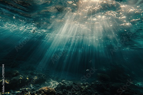 The sparkling sun illuminates the serene underwater world, revealing its hidden beauty