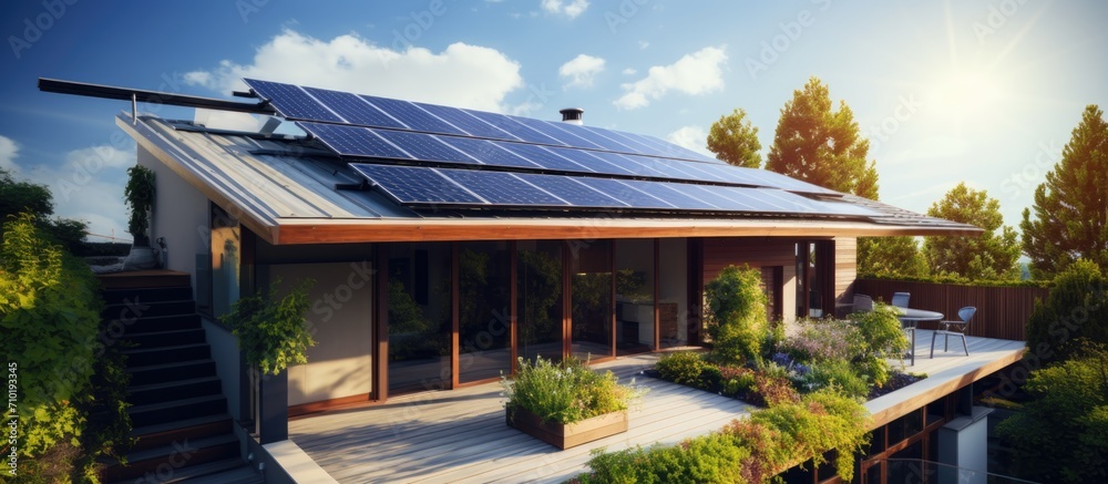 View of Installing solar panels on roofs for energy cost reduction in ...
