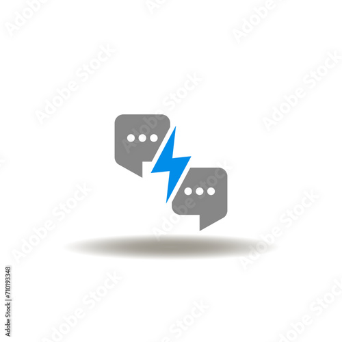 Vector illustration of speech bubbles with flash lightning. Icon of difficult conversation. Symbol of serious talk.