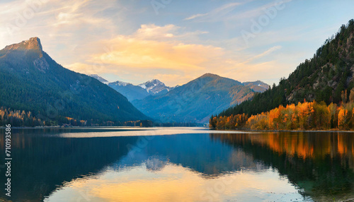 autumn sunset over Donner Lake, reflecting the stunning mountain panorama – a captivating blend of nature's beauty and seasonal transitions