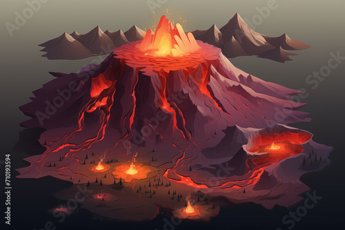 Isometric art Volcanic eruptions in Iceland