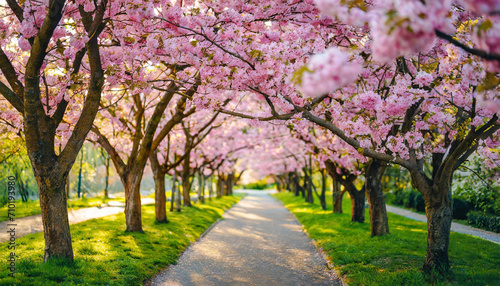 Sakura cherry blossoms  creating a mesmerizing alleyway