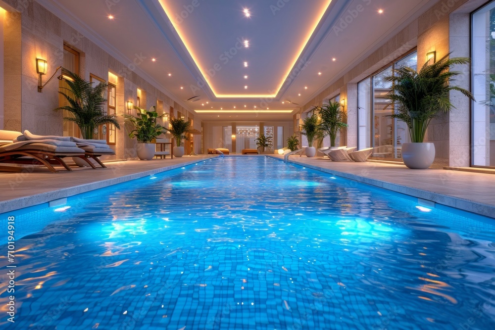 Swimming pool in the gym. Background with selective focus and copy space