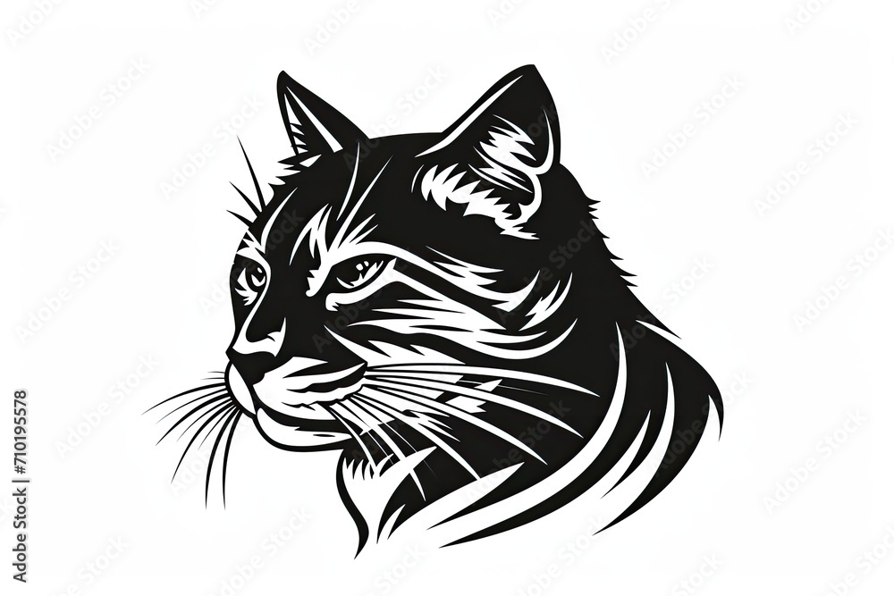 Obraz premium Gracefully poised, this sketched cat exudes a simplistic elegance through its minimalist line art and black and white contrast, capturing the essence of feline beauty in this captivating illustration