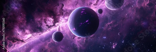 outer space banner with planets in purple