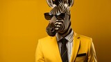 zebra wearing suit and sunglasses