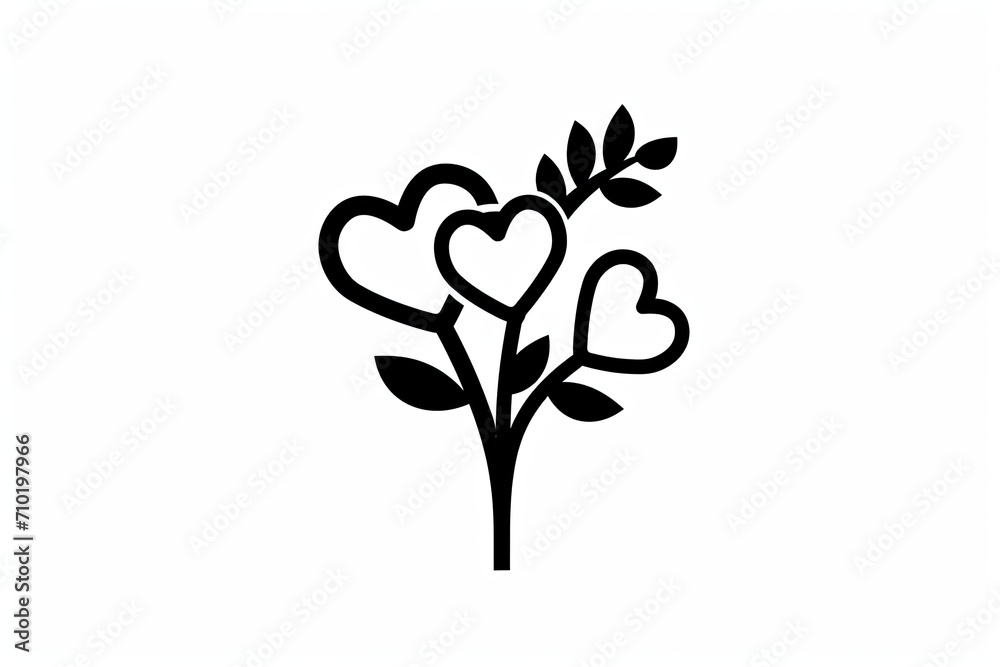 A delicate plant sketch, its silhouette adorned with hearts, evokes a timeless love through the contrast of black and white