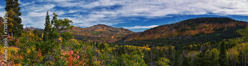 Bild auf Leinwand Timpanogos back panoramic views, Willow Hollow Ridge, Pine Hollow Trail hiking trail Wasatch Rocky Mountains, Utah