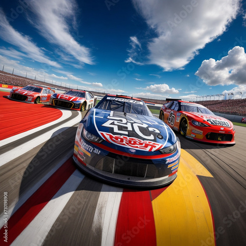 Racing sport car in circuit, supercar race champion, fast drive speed road, automotive motorsport championship