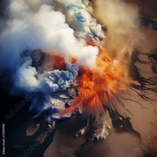 A volcano in Iceland near the town of Grindavik erupts, as seen from space