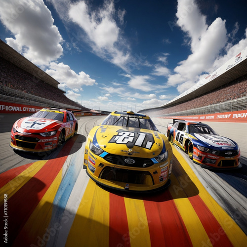 Racing sport car in circuit, supercar race champion, fast drive speed road, automotive motorsport championship.