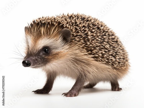 Hedgehog on a white background. (Scientific name: Erinaceus Europaeus) © Dina