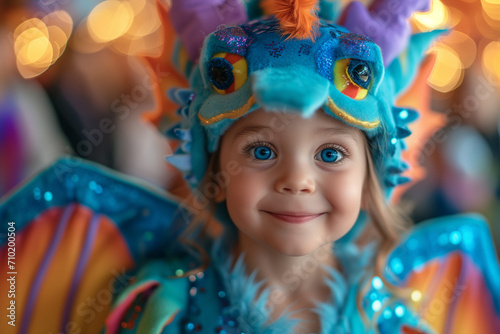 Dragon Costume for Children for Birthday Parties and Carniva, Young Dragon Enjoys Costume Party, Brimming with Adorable Innocence and Endearing Charm