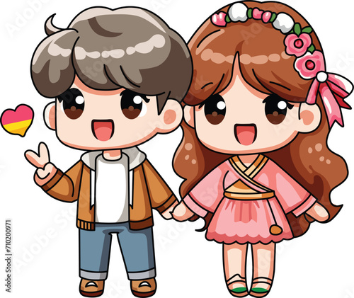 Cute little girl and boy in love. Cartoon vector illustration.