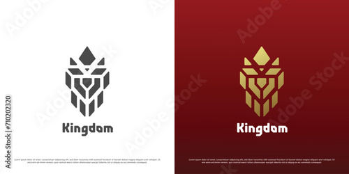 Royal logo design illustration. Silhouette of the head of the king queen prince face crown monarch authority royal imperial wreath luxury majestic honor pride crest golden gradient simple geometric.
