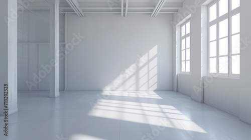 a room with a window and a wall with a light coming in from it