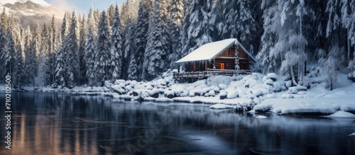 Winter wooden cabin. © TheWaterMeloonProjec