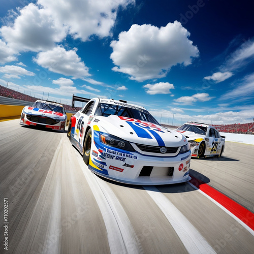 Racing sport car in circuit, supercar race champion, fast drive speed road, automotive motorsport championship.