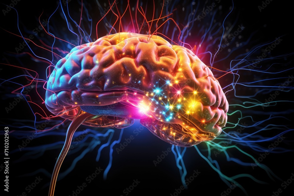 Obraz premium Mindfulness, thought center as mental powerhouse. Cognitive capabilities, neuromorphic engineering, neuroperipheral processes. Neurophenotyping, neurostimulation, emerging field of neurotheranostics