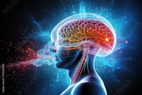 Neurological diagnostic techniques and neuroimmunotherapy. Neuro ophthalmology and neurovascular surgery for neural insights. Colorful abstract thinking Human Mind cognitive brain skills Aid Axon photo
