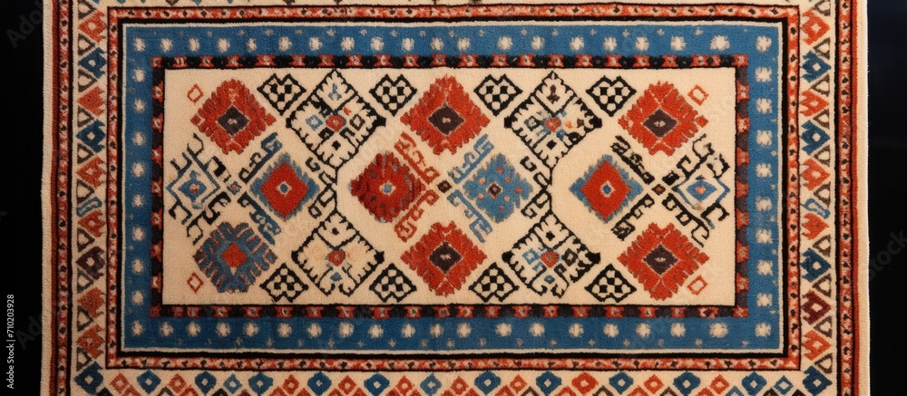 Traditional Jordanian wool carpet with geometric pattern, Jordan, Middle East - Textured carpet from Jordan with geometric design.