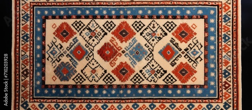 Traditional Jordanian wool carpet with geometric pattern, Jordan, Middle East - Textured carpet from Jordan with geometric design.