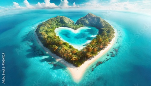 Top wiev exotic island in the shape of a heart. Travel concept   © adobedesigner