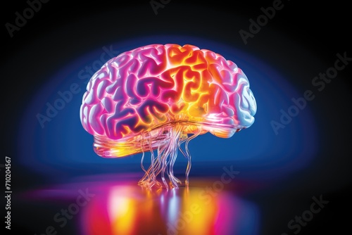 Colorful 3d scientific brain stimuli, neurovascular coupling central patterns. Neurotropic virus on neural processes and neural correlates consciousness. Neurooncology, neurophotonic neurolinguistics