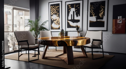 elite handmade solid wood table with epoxy resin. Expensive luxury furniture, quality materials © velimir