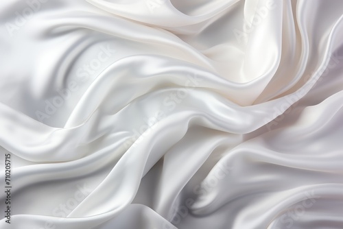 Close up of elegant crumpled pure white silk fabric cloth background and textureLuxury design