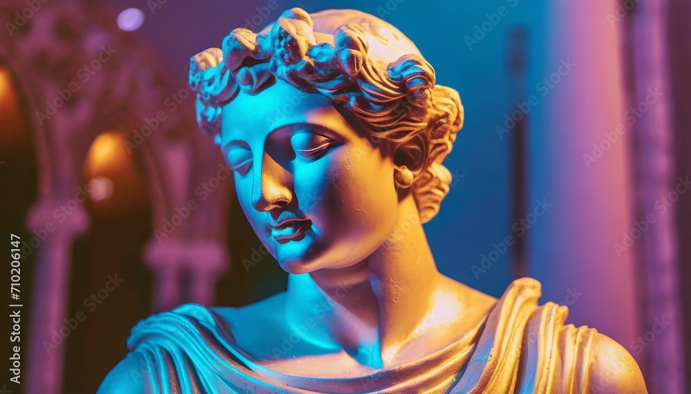 Naklejka premium Statue vapor wave background concept 