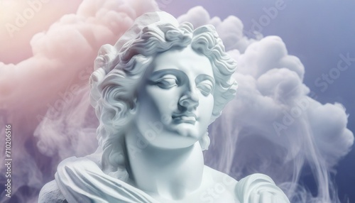 Gypsum statue of Apollo s bust. Statue vapor wave background concept.  