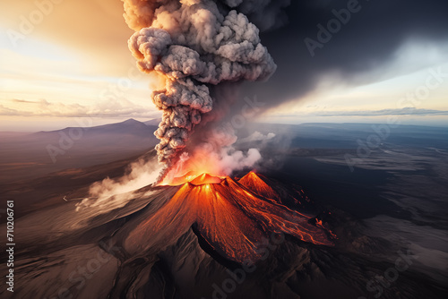 Volcano erupting from aerial point of view