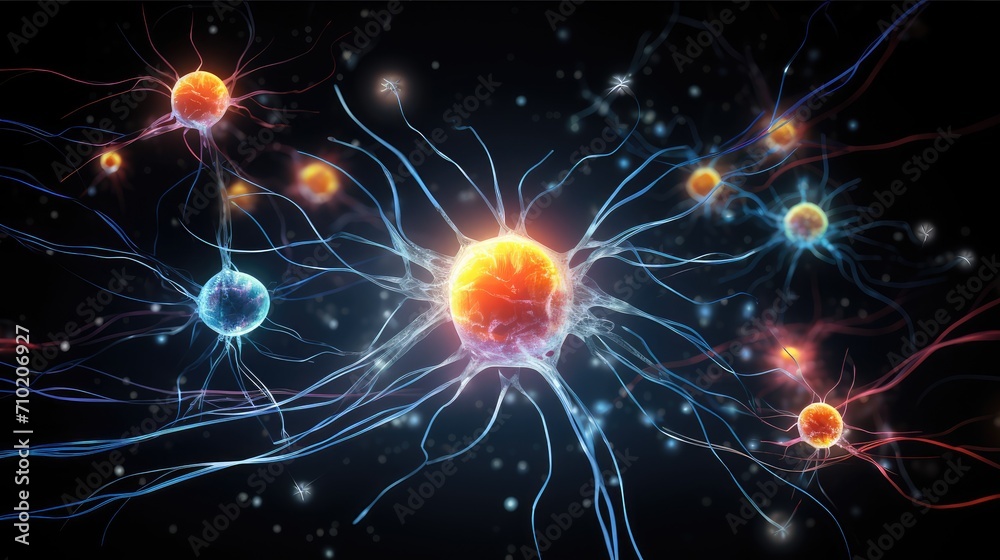 Neuronal network with neurons and synapses in brain. Neurological diseases like epilepsy and schizophrenia. Neuroimaging for diagnostic, neuromodulation and therapeutic aid neurofeedback brain mapping