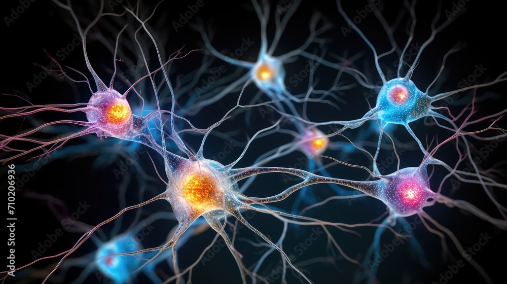 Neuronal network with neurons and synapses in brain. Neurological diseases like epilepsy and schizophrenia. Neuroimaging for diagnostic, neuromodulation and therapeutic aid neurofeedback brain mapping