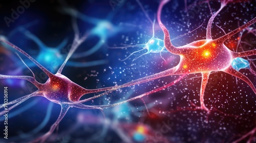 Neuronal network with neurons and synapses in brain. Neurological diseases like epilepsy and schizophrenia. Neuroimaging for diagnostic, neuromodulation and therapeutic aid neurofeedback brain mapping photo