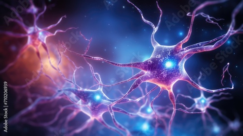 Neuronal network with neurons and synapses in brain. Neurological diseases like epilepsy and schizophrenia. Neuroimaging for diagnostic, neuromodulation and therapeutic aid neurofeedback brain mapping photo