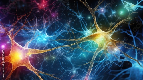 Neuronal network with neurons and synapses in brain. Neurological diseases like epilepsy and schizophrenia. Neuroimaging for diagnostic  neuromodulation and therapeutic aid neurofeedback brain mapping
