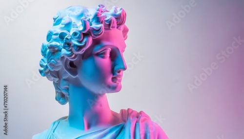 Gypsum statue of Apollo's bust. Statue vapor wave background concept.   © adobedesigner