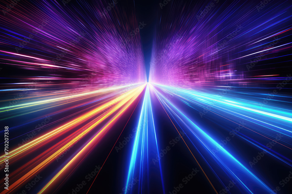 Colorful light trails with motion effect on black background.