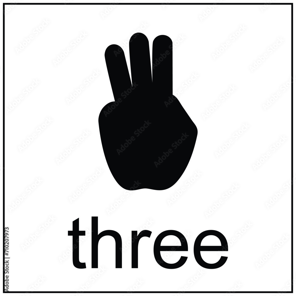 Hand sign. Black icon on white background. Isolated. Vector. silhouette of the number three sign. Design element silhouette of body part, part of the hand Hand sign. Black icon on white background. Isolated. Vector. silhouette of the number three sign. Design element silhouette of body part, part of the hand