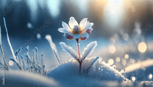 Winter landscape. Frozen flower / selective focus. Winter scene.   © adobedesigner