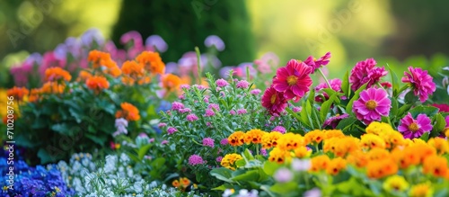 Colorful flower-filled vegetable garden.