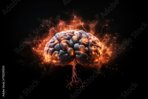 Intricate network of blood-brain barrier, cranial nerves, hypothalamus, pituitary gland. Study cerebral ventricles, cerebellum, brainstem, cerebral cortex, thalamus, limbic system brain neuroanatomy photo