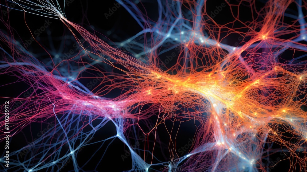 Neuronal Brain network featuring neurons, synapses, vital brain regions like thalamus, hypothalamus, and brainstem. Neural plasticity, neurogenesis, connectome with white and gray matter to CNS Neuronal Brain network featuring neurons, synapses, vital brain regions like thalamus, hypothalamus, and brainstem. Neural plasticity, neurogenesis, connectome with white and gray matter to CNS