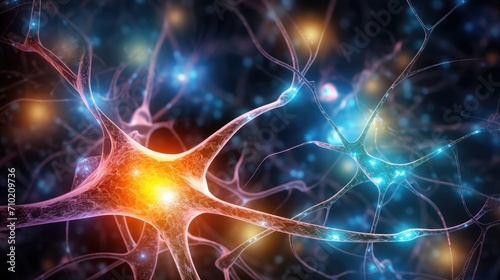 Neuronal Brain network featuring neurons, synapses, vital brain regions like thalamus, hypothalamus, and brainstem. Neural plasticity, neurogenesis, connectome with white and gray matter to CNS