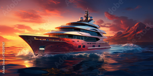  expensive rich boat near tropical shore, Modern white yacht in ocean in summer. Concept of paradise, water, wealth, travel and tourism.AI Generative