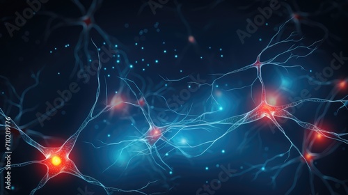 Neuronal network Brain elements: neurons, synapses, axons, dendrites, and neurotransmitters. Action potentials shaping neural circuits in cerebral cortex, hippocampus, and amygdala.  photo