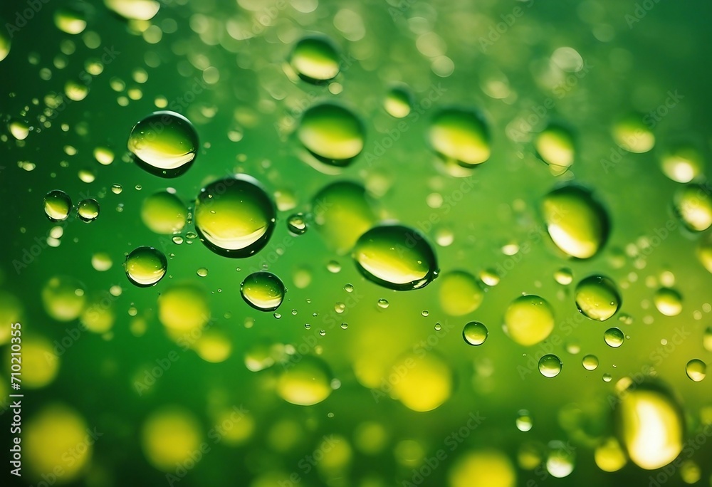 Abstract bright colorful background with drops of oil and water in green and yellow tones macro Crea