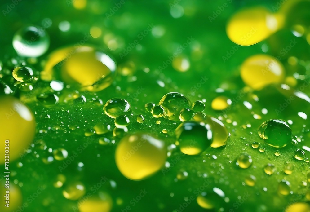 Abstract bright colorful background with drops of oil and water in green and yellow tones macro Crea